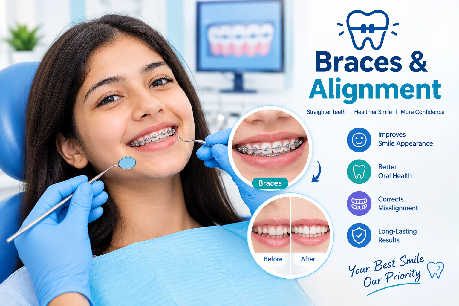 Braces and teeth alignment treatment
